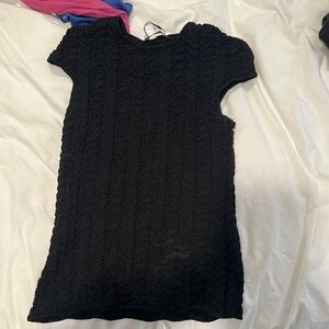 Zara Black Textured Short Sleeve Top